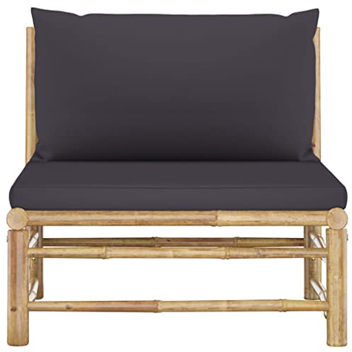 TJROO Mobilier de Patio Canapé Central Modulaire Canapés de Jardin Meubles de Terrasse avec Gris Foncé Coussins Canapé d'extérieur Design Modulaire pour Patio Terrasse Ensemble de Salon en Bambou