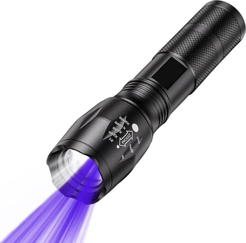 POCKETMAN Linternas UV LED, 2 en 1 con luz violeta y luz blanca, 2 modos, zoom, 395nm, detector ultravioleta para billetes falsos, manchas de orina secas para perros y gatos