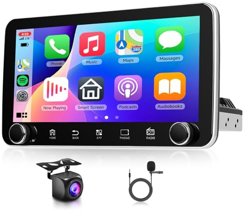 Rimoody 2+64G Autoradio 1 Din Wireless Carplay Android Auto 10.36 Zoll IPS 360° Drehbarer Bildschirm Autoradio mit IOS/Android Mirror Link WiFi Bluetooth GPS FM/RDS Lenkradsteuerung Rückfahrkamera