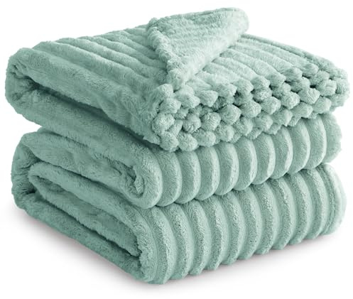 RUIKASI Kuscheldecke Flauschig Decke Salbeigrün - 230x270cm Riesig Fleecedecke Sofadecke Couchdecke für Wohnzimmer Deko Blanket, Weiche Wolldecke Warme Korddecke als Tagesdecke