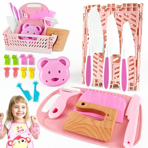 Tangdudu 25 Pièces Kit Couteau Sécurité De Cuisine Pour Enfants, Couteau Montessori Enfants, Kit Cuisine Enfant, Ustensile Cuisine Enfant, Cadeau D'anniversaire Pour Fille