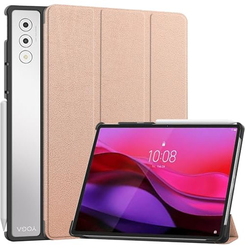 Haofun Hülle Kompatibel mit Lenovo Yoga Tab Plus, Multi-Winkel Ständer Cover, Schlanke Schutzhülle mit Auto Schlaf/Aufwach, Umfassender Schutz, Roségold