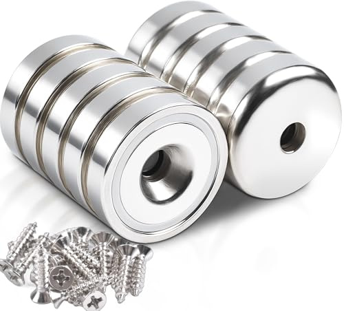Pack of 10 Magnets 10 kg Force 20 x 7 mm Neodymium Magnet with Hole and Capsule, Magnets Strong with Hole, Neodymium Magnets Extra Strong, Power Disks, Countersunk Pot Magnet with Screws