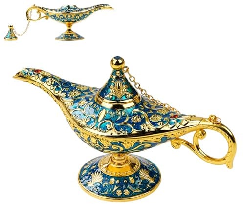 Hominas Aladdin Genie Lamp 3D Relief Vintage Legend Aladdin Lamp Metal Carved Hollow Arabian Costume Props Lamp Tabletop Decor Crafts Gift for Party Birthday