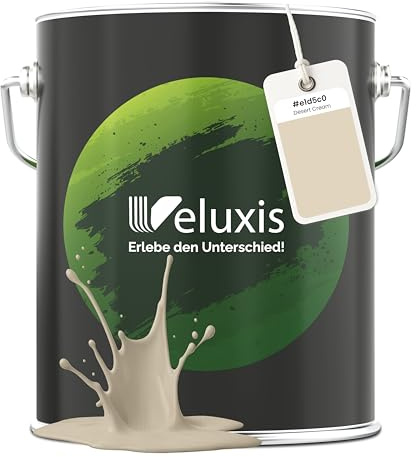 Veluxis Wandfarbe Beige Creme Hellgrau matt 5 L – Desert Cream | Innenfarbe mit Deckkraft Klasse 1, VOC-frei, ohne Grundierung, tropfarm, für Wohnzimmer und Schlafzimmer
