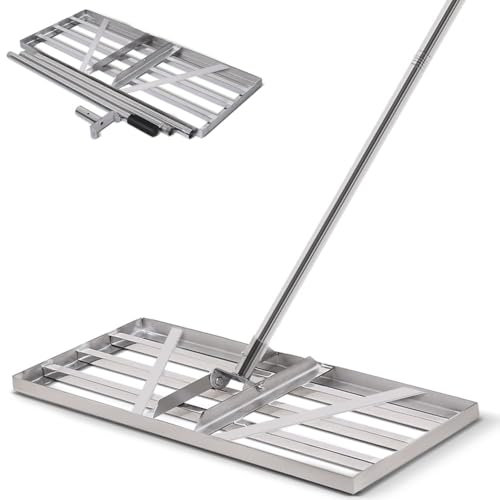 XXXL Edelstahl Rasen Lawn Leveling inkl. 200cm Lange Griff, Profi Rakel Rasen Nivellierungsrechen Rasenschieber, Gartengras Werkzeug Flächenebner Levelingrake, für Hof, Garten, Golfplatz [85x35cm]