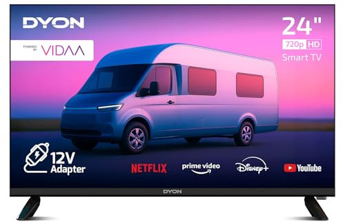 DYON Smart 24 VX-V – 24 Zoll (60 cm) HD Smart-TV mit 12V-Anschluss für Camping und Caravan, HD Triple Tuner (DVB-S2/T2/C), App Store, Prime Video, Netflix, Disney+, Hotelmodus