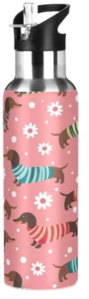 Botella de agua de acero inoxidable con diseño de perro salchicha de dibujos animados, 32 onzas, botella de agua deportiva sin BPA, botella de agua aislada a prueba de fugas
