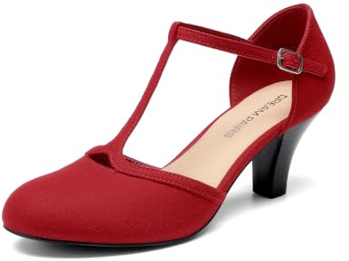 DREAM PAIRS Escarpins Femme Petit Talon à Lanière T,Size 39,Rouge