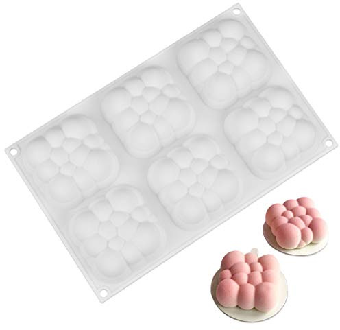 Aramox 6 Cavities 3D Cake Mold, Flexible and Reusable Silicone Mousse Baking Mold, Suitable for Candy, Chocolate, Jam, Sugar Craft, Fun Kitchen Decorations (White)