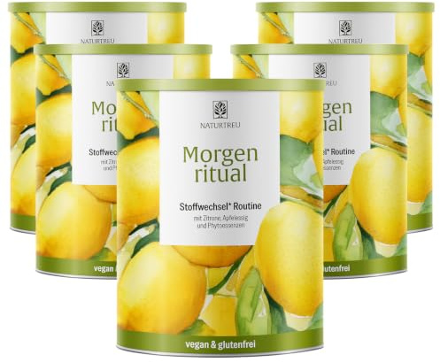 NATURTREU® 750 g Getränkepulver mit Zitrone, Apfelessig & Ingwer | mit Vitamin C – Fruchtiger Drink für deine Morgenroutine – Vegan & ohne zugesetzten Zucker - Vorteilsbundle 5er Paket