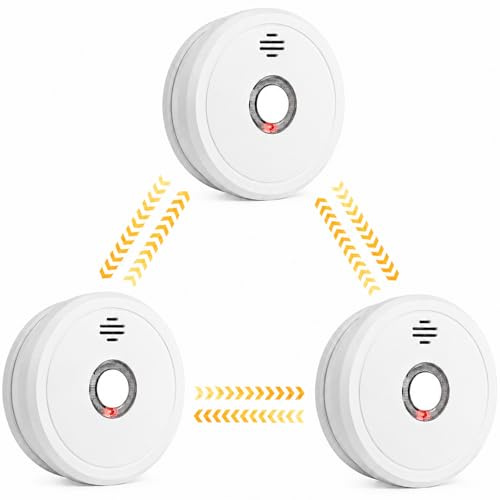 ZYTA Wireless Interlinked Smoke Alarm Detector with Replaceable Battery, Interconnected Fire Alarm Conforms to EN 14604 Standard, 3-Pack