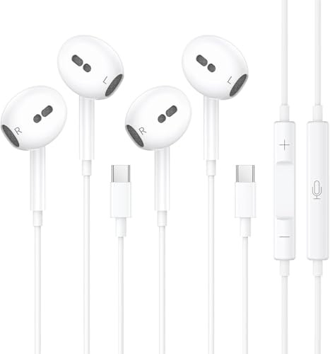 2 Pack Auriculares USB C,In Ear Auriculares Tipo C con Micrófono Control de Volumen de Llamadas Compatible con Samsung S25/S24/S23/S22/S21/iPhone 17/16/15,iPad Pro/Air,Pixel Dispositivo USB C