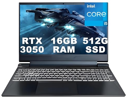 GUOM 8 Cores 12th Gen Intel Core i5-12450H Gaming Laptop, GeForce RTX 3050 6GB GDDR6 dedicated GPU, 16GB DDR4 RAM, 512GB PCIe4 NVMe SSD, 15.6 FHD Display 144Hz, Wi-Fi 6, Backlit, Win11 Pro