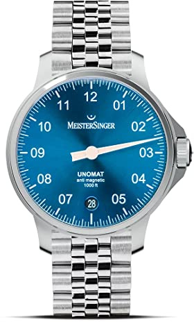 MeisterSinger Unomat Sunburst Medium Blue Stainless Steel UN918
