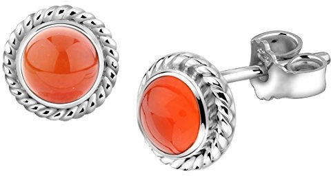 Nenalina Ohrstecker 925 Silber Damen Ohrringe rund mit Geburtsstein Karneol orange für Frauen und Mädchen