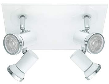 EGLO Deckenlampe Tamara 1, 4 flammige Deckenleuchte, Deckenleuchte Bad, Badezimmer Lampe aus Metall in Weiß und Chrom, Glas, Deckenstrahler, Spots inkl. GU10 Leuchtmittel, warmweiß, IP44