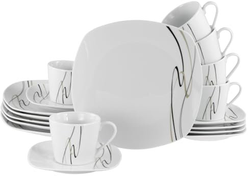 CreaTable, 19505, Serie Amelie Piazza, 18-teiliges Geschirrset, Kaffeeservice aus Porzellan, spülmaschinen- und mikrowellengeeignet, Qualitätsproduktion