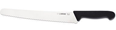 Giesser Universalmesser 25cm Klingenlänge mit Wellenschliff, schwarzer Griff, müheloses schneiden von Brot, Kuchen, Obst und Gemüse. Harte Krusten oder harte Schalen werden mühelos geschnitten
