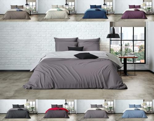 MISTRAL HOME Uni Einfarbig Wende Bettwäsche Edel Perkal 100% Ägyptische Baumwolle, Maße:240 cm x 220 cm, Farbe:Light Grey-Dark Grey