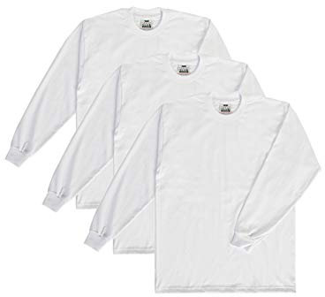 Pro Club Men's 3-Pack Heavyweight Cotton Long Sleeve Crew Neck T-Shirt, White, 4X Tall