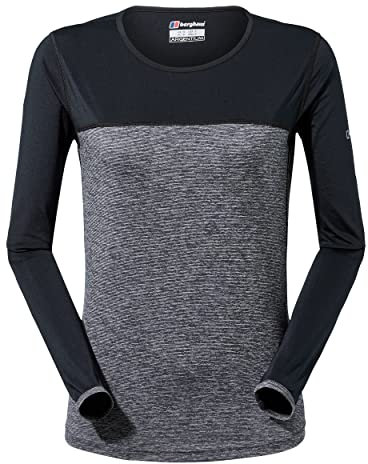 Berghaus Women's Voyager Long Sleeve Tech Tee Base Layer, Carbon Marl/Jet Black, 12