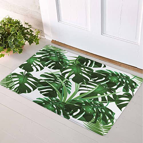 LB Dschungel-Tropische Palmblätter,Monstera.Blumenmuster.Weiß,grün/Dekor Badematte rutschfest waschbar weich Duschdecke 40X60 cm