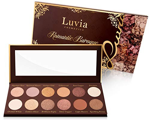 Lidschatten-Palette Matt, Shimmer, Glitzer, Nudetöne - Romantic Baroque Make-Up - Inkl. 12 Romantischen Nude Farben & Rosegold - Vegane Profi Liedschattenpalette