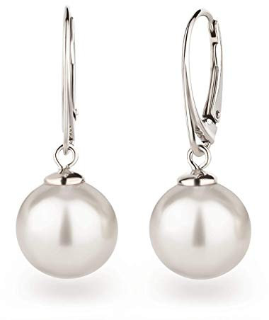 Schöner-SD 925 Silber Perlenohrringe Ohrhänger mit 12mm großen runden Perlen weiß