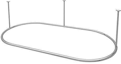 Naiture ovale Duschvorhangstange aus Edelstahl mit Deckenstütze für Klauenfuß-Wanne, 152,4 cm L x 91,4 cm B, Chrom-Finish