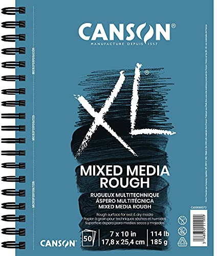 Canson XL Series Mixed Media Pad, raue Textur, Seitendraht, 17,8 x 25,4 cm, 50 Blatt – schweres Kunstpapier für Aquarell, Gouache, Marker, Malen, Zeichnen, Skizzieren