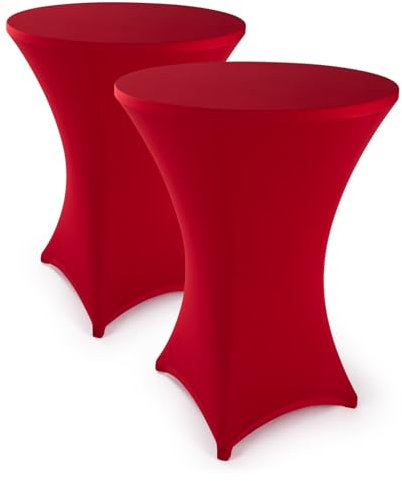 Blumtal 2er Set Stretch Stehtisch Hussen Bügelfrei - Oeko -TEX zertifizierte Tischhussen für Stehtische Ø 60 – 65 cm - Verstärkung im Fußbereich - waschmaschinengeeignet - Rot