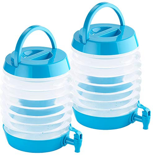 PEARL Kanister mit Auslaufhahn: 2er Pack Faltbares Fässchen, Auslaufhahn, Ständer, 5,5 Liter, (Wasserspender Camping mit Hahn, Trinkwasser-Falt-Kanister, Trinkflasche)