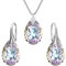 Ohrringe Silber 925 Hängend - Kette Damen mit Anhänger - Schmuck Set für Sie - mit Kristallen - Halskette Damen Silber 925 - elegante Ohrringe Hängend - Silber Kette - Birnenform (Vitrail Hell)