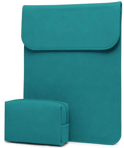 HYZUO 13.3-14 Inch Laptop Sleeve for MacBook Pro 14 M5/M4/M3/M2/M1 Pro/Max 2026-2021, 13.3 MacBook Air/Pro, 13-13.8 Surface Laptop, HP Envy 13, Faux Suede Leather Case with Pouch, Deep Teal
