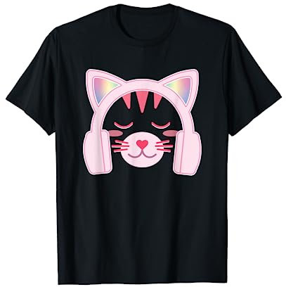 Kawaii Gamer Fille Joueur Chat Casque Rose Pastel T-Shirt