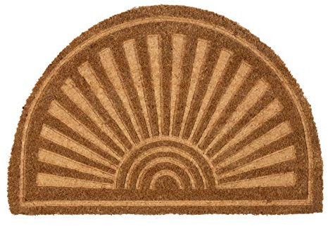 Nicola Spring Half Moon Coir Door Mat - 60 x 40cm - Embossed - Pack of 1 - Decorative Indoor Front Door Floor Mat Entry Dirt Trapper Rug Outdoor Boot Scraper Non Slip Backing Doormat