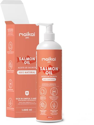 MAIKAI 1L Lachsöl für Hunde und Katzen – Omega 3 + 6 + 9 – Gesunde Haut + Fellpflege – Unterstützung für Gelenke + Abwehrkräfte – 100 % natürlich – Barf Öl Hund