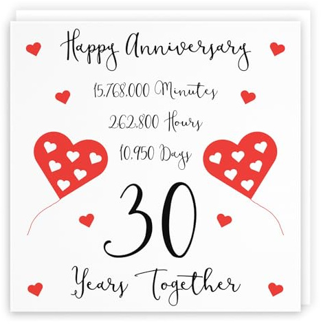 Hunts England - Biglietto di auguri per il 30° anniversario di matrimonio - 30 anni insieme - Buon anniversario - Collezione senza tempo - Cartoncino divertente e carino