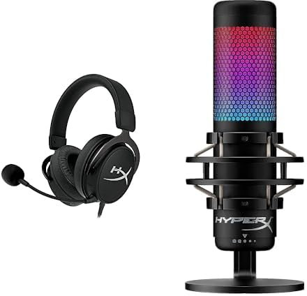 HyperX HX-HSCAM-GM Cloud Mix - Kabelgebundenes Gaming Kopfhörer + Bluetooth & QuadCast S – RGB USB-Kondensatormikrofon für PC, PS4 und Mac, Vibrations-und stoßgeschützt, Poppschutz