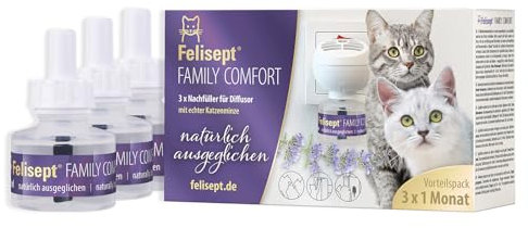 Felisept Family Comfort Nachfüllflakon 3 x 45ml Entspannungsmittel im Mehrkatzenhaushalt - Beruhigungsmittel für Katzen - Katzen Beruhigungsmittel mit natürlicher Katzenminze ohne Pheromone Katzen