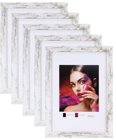 IDEAL TREND 2er 3er 5er Set Holz Bilderrahmen Lifestyle Plexi Foto Rahmen Collage Wanddeko Poster HR-25: Farbe: 5er Pack Shabby Wei� | Format: 50x70