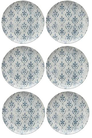 Juego de 6 platos llanos flores blancos y azules de porcelana de Ø 26 cm - LOLAhome