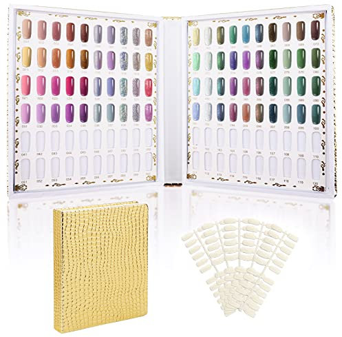 Segbeauty Nail Affichage Graphique Couleur, 120 Colores, avec 144 Faux Ongles, Présentoir Nuancier pour Vernis à Ongles, Pratique Nail Salon Professionnel Nuancier, Motif Crocodile Doré