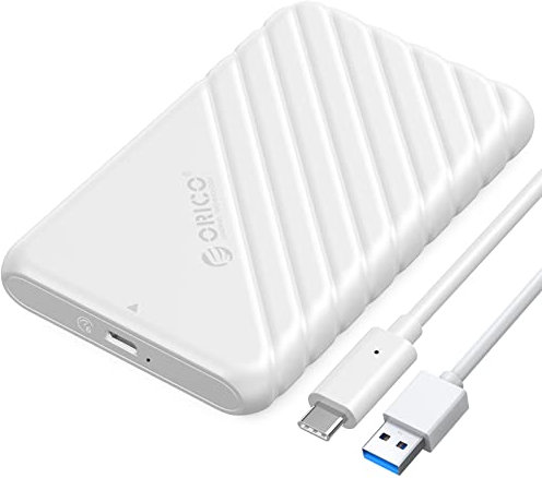 ORICO 2.5 inch USB C Hard Drive Enclosure USB 3.1 Gen 1 to SATA III External Hard Drive Case for SSD HDD 9.5 7mm Tool-free with UASP, white (25PW1-C3)