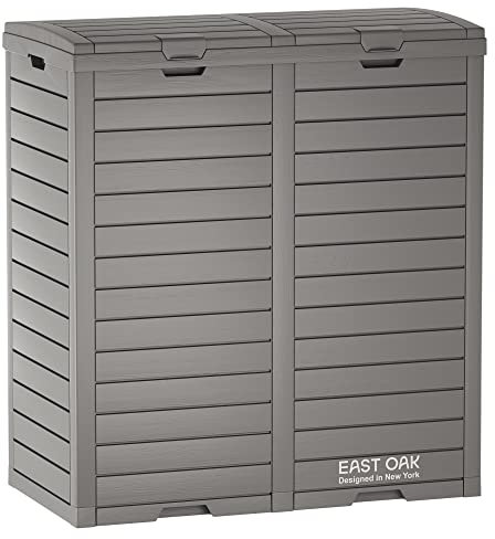 EAST OAK Poubelle d'extérieur de 180 litres, poubelle d'extérieur en résine imperméable avec couvercle à étages et plateau d'égouttement, poubelle d'extérieur pour patio, jardin, terrasse, gris