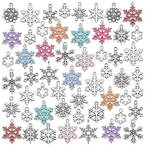 Julie Wang 120pcs Emaille Antik Silber Schneeflocke Charms für Weihnachten Neujahr Schmuck Herstellung Halskette Ohrring Armband Schlüsselanhänger Handwerk DIY Finden Großhandel