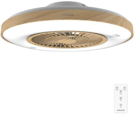 Cecotec Ventilador de Techo con Luz EnergySilence LampAero 600 InsideWood. Motor DC, 20W, LED de 45W, 5 Aspas de 24, Control Remoto, 3 Velocidades, 3 Tonos de luz, Temporizador, Modo Winter/summer