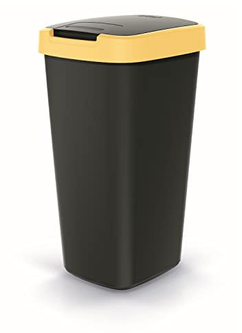 Keden Compacta Q Poubelle avec couvercle pivotant et rabattable - 25 l - En plastique - Pour tri sélectif des déchets - Poubelle de recyclage - Noir/jaune clair