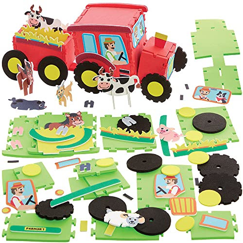 Baker Ross FX566 Traktor-Bausätze - 2er-Packung, Schaumstoff-3D-Bastelsets für Kinder